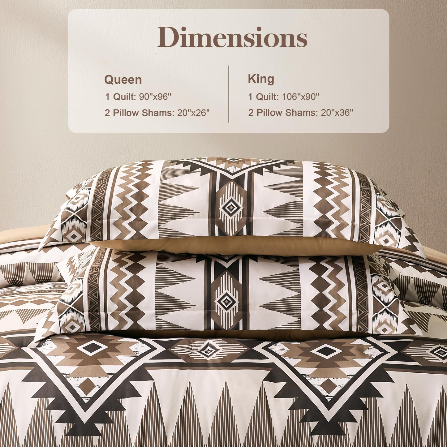 Tyrot Brown King Size Comforter Set – 3 Piece Boho Aztec Western Bedding Sets, Soft Lightweight Comforter for All Seasons, Southwestern Style, 1 Comforter & 2 Pillow Shams