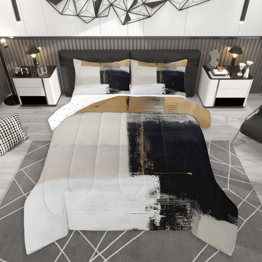 Feelyou Black and White Abstract Kids Comforter Set Queen Size Modern Minimalist Bedding Set Geometric Striped Duvet Quilt for Kids Boys Girls Bedroom Decor Microfiber Ultra Soft Breathable