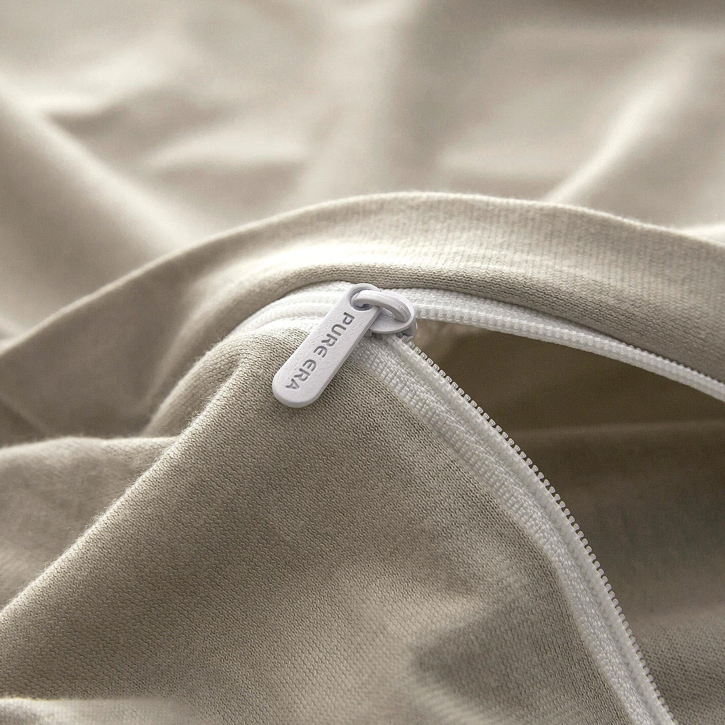 PURE ERA Jersey Knit Duvet Cover Set 100% T-Shirt Cotton Super Soft Comfy 2pc Bedding Set with Zipper Closure (Solid Dark Beige, Twin)