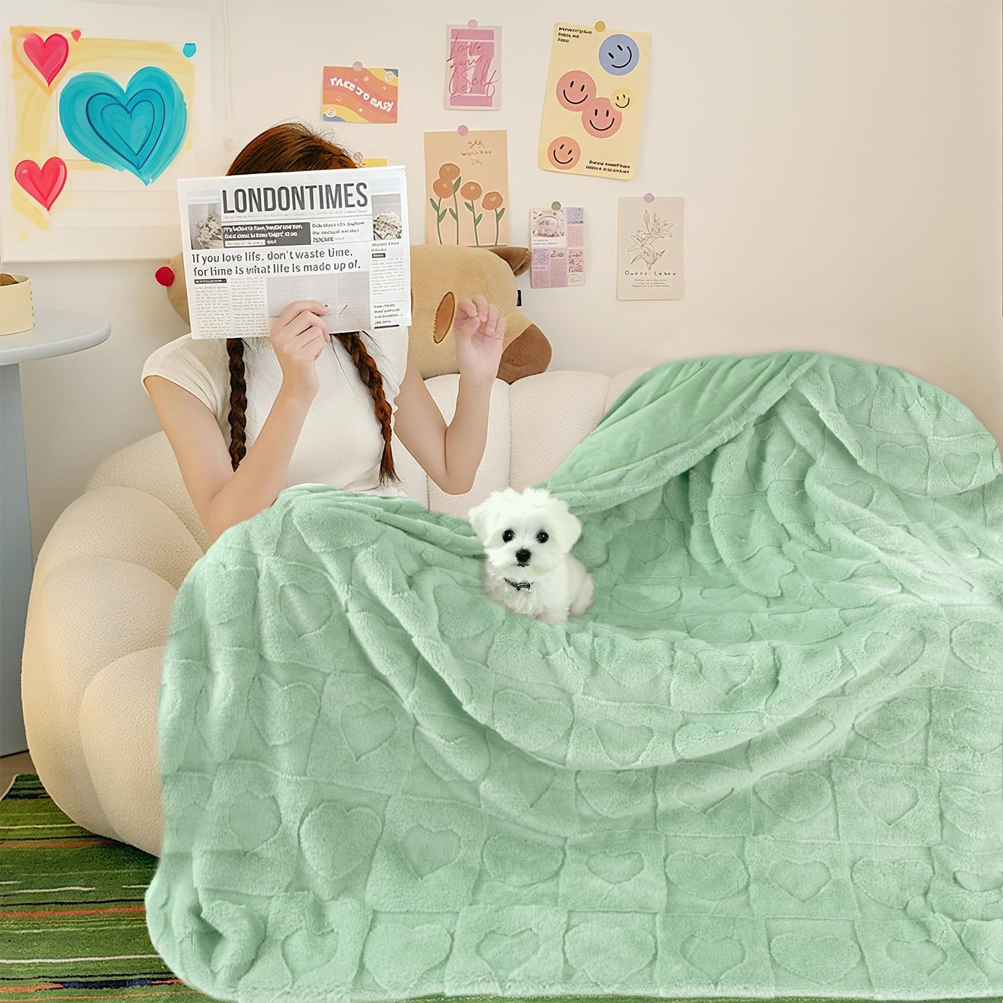 Bcareself Faux Fur Throw Blanket Ultra Soft Plush Fluffy Blanket for Couch, Bed, Sofa - Lightweight Yet Warm Winter Blanket for Women Men - Machine Washable Valentine Gifts 60x80 Inches Sage Green