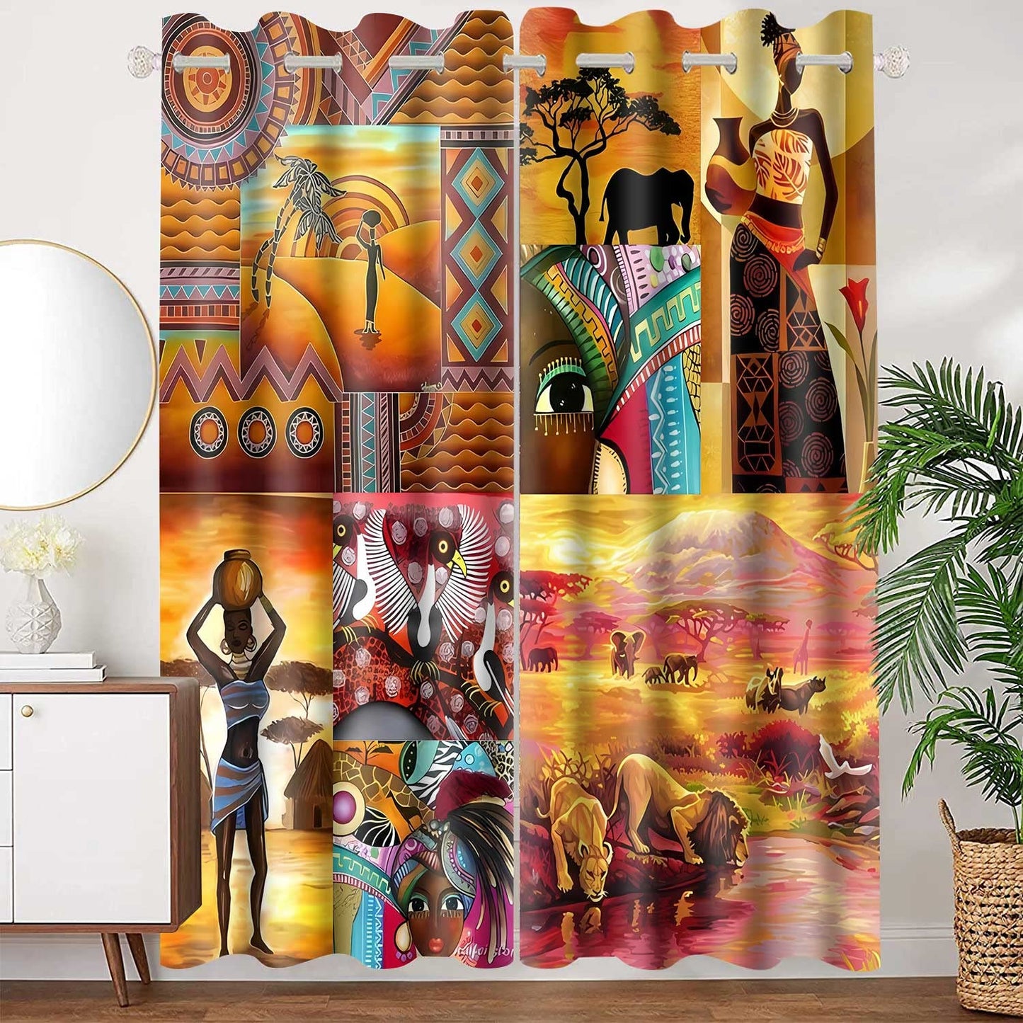 African Woman Labor Ethnic Style Curtains 52x84inch