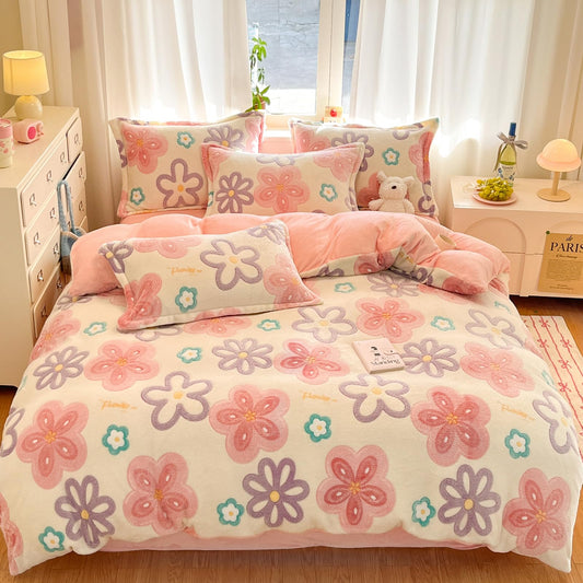 MorroMorn Twin Bedding Sets, Pink Floral Duvet Cover Set, Fluffy Comforter Covers, Colorful Flowers Blanket Ultra Soft Kawaii Cute for Girls Toddler Kids Teen Women Twin/Twin XL Size
