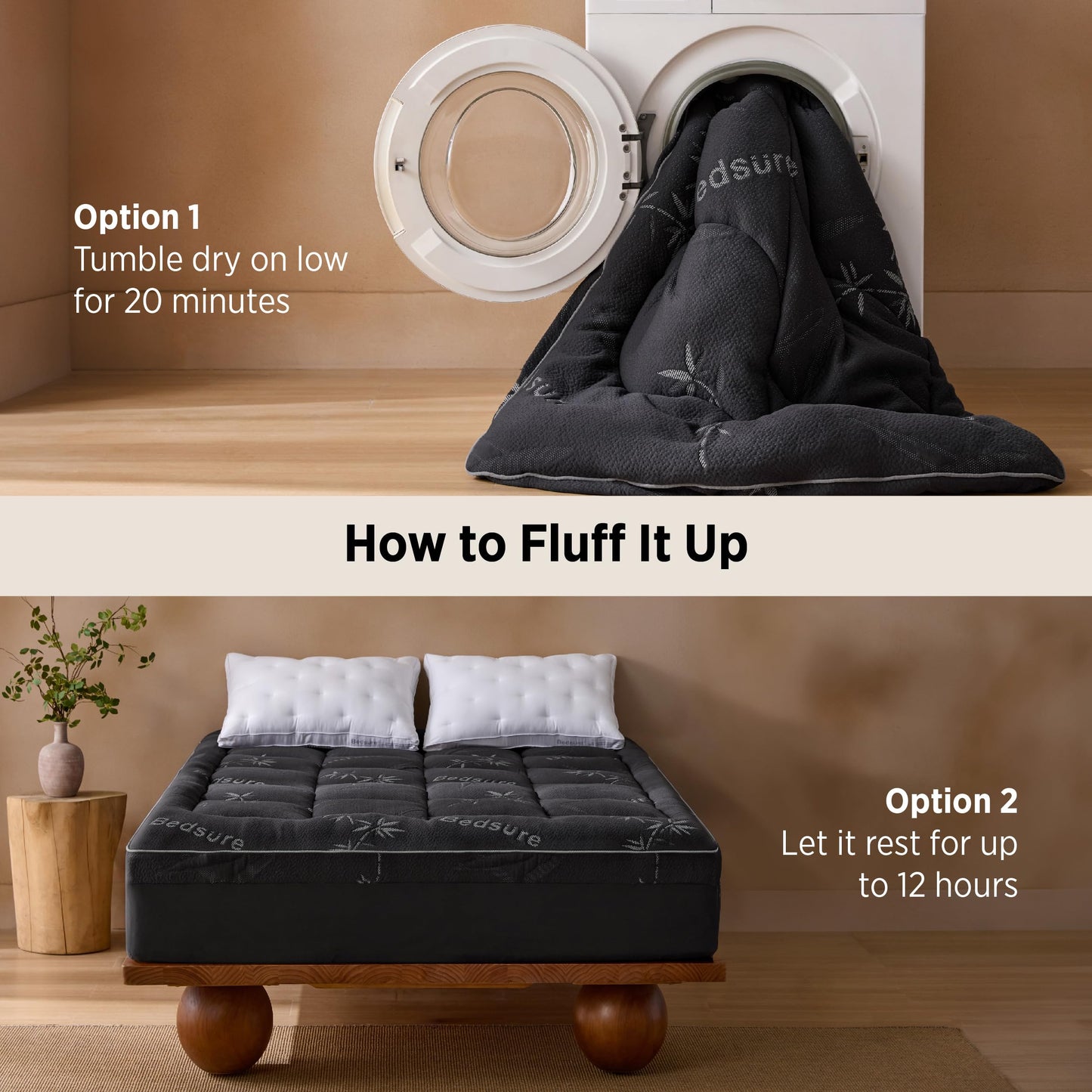 Bedsure Full Size Mattress Topper - Viscose Made from Bamboo Ultra Soft Thick Fluffy Pillow Top Mattress Pad with 21 Inch Deep Pocket, Breathable, Moisture Wicking, Black, 54x75 Inch
