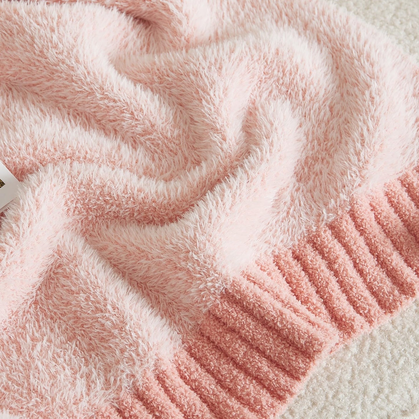 WESHIONGOO Faux Fur Throw Blanket Soft Feather Yarn Knitted Blanket 50x60 Inches Lightweight Breathable Throw for Bed, Couch, Travel - Machine Washable Cozy Home Decor Gift (Pink)