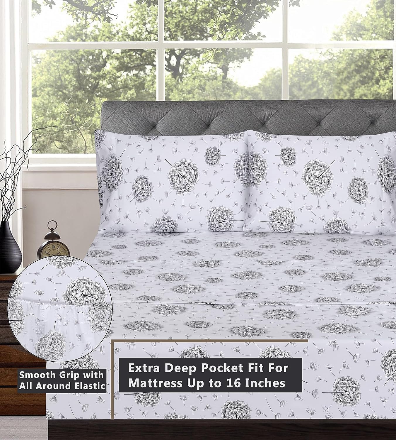 RUVANTI 100% Cotton Percale Sheets Full Size, Dandelion