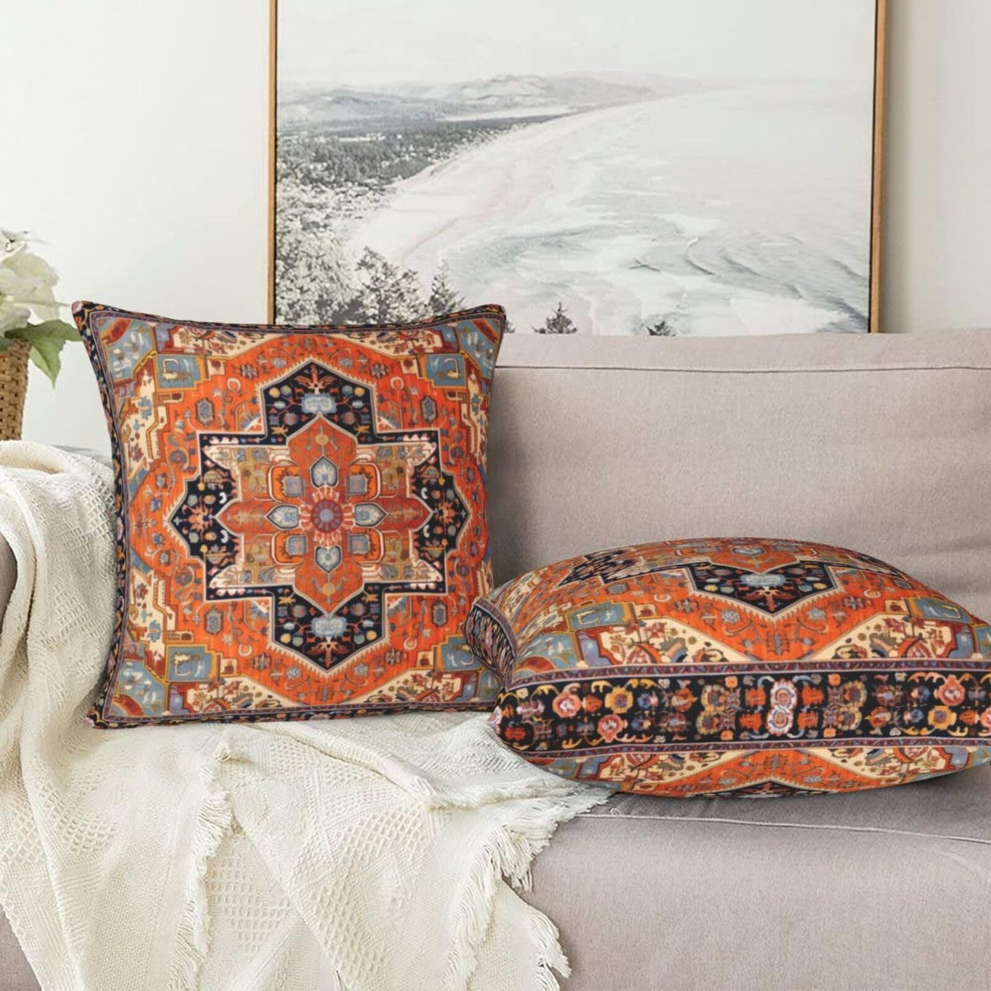aipoase Geometric Bohemian Throw Pillow Covers 18 X 18 Inch Set of 2 Pillow Cases Decoration Cushion Cover for Sofa Bedroom Living Room Outdoor