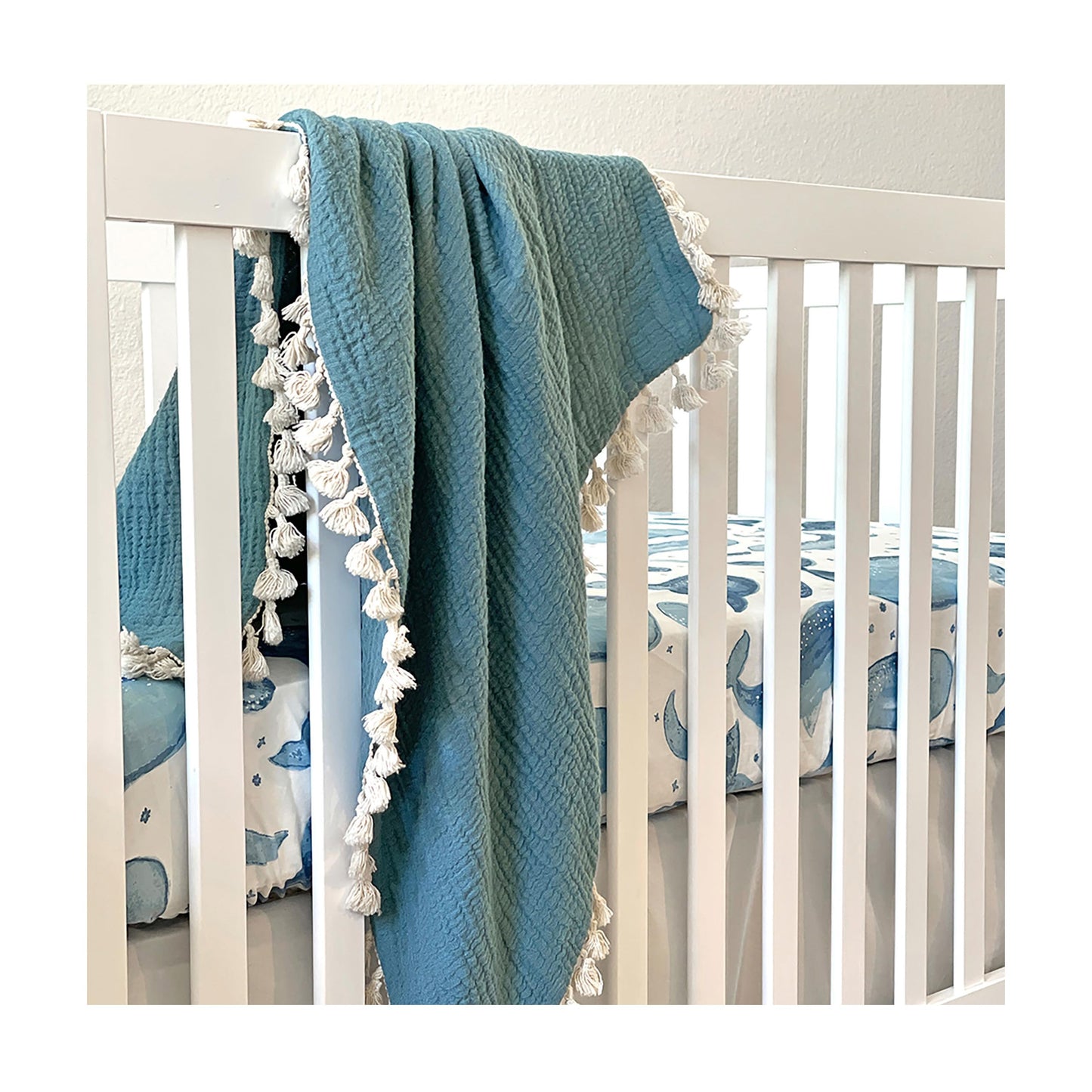 Crane Baby Ocean Crib Sheet, 100% Cotton Fitted Sheet, 28" x 52", Crib Sheets for Boys, Toddler Bed Sheets, Ocean Nursery Decor