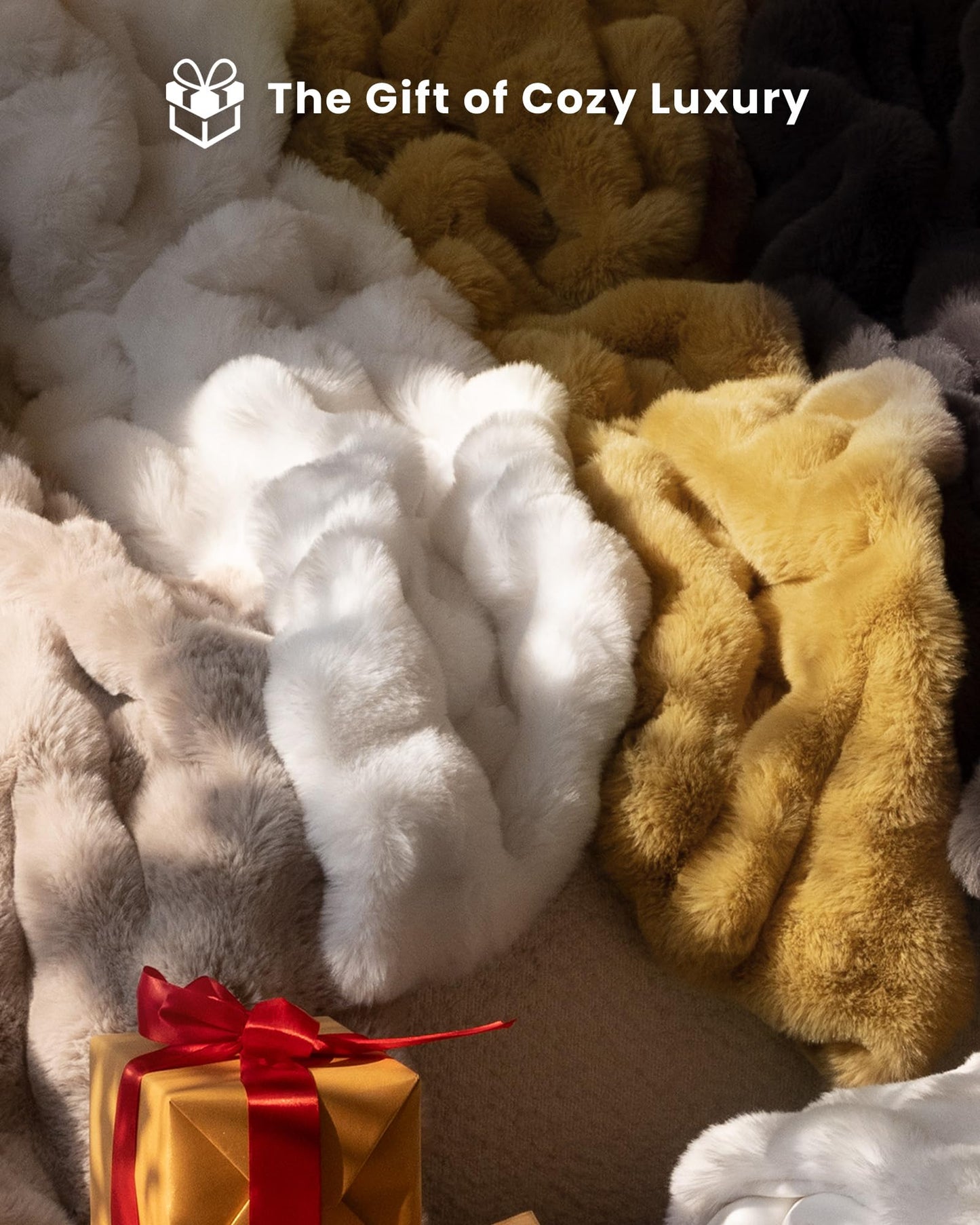 blunique Ultra Soft Cozy Faux Fur Throw Blanket, Fuzzy Plush Thick Bubble Blanket, Luxury Fluffy Blanket for Couch, Sofa, Bedroom, and Living Room, 50x60 Inches, Cream White