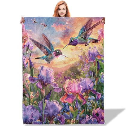 Plistiz Floral Hummingbird Throw Blanket for Women Girls Boys, Soft Flannel Blankets Gifts for Living Room Couch, Home, Sofa Decor, 50"x60"