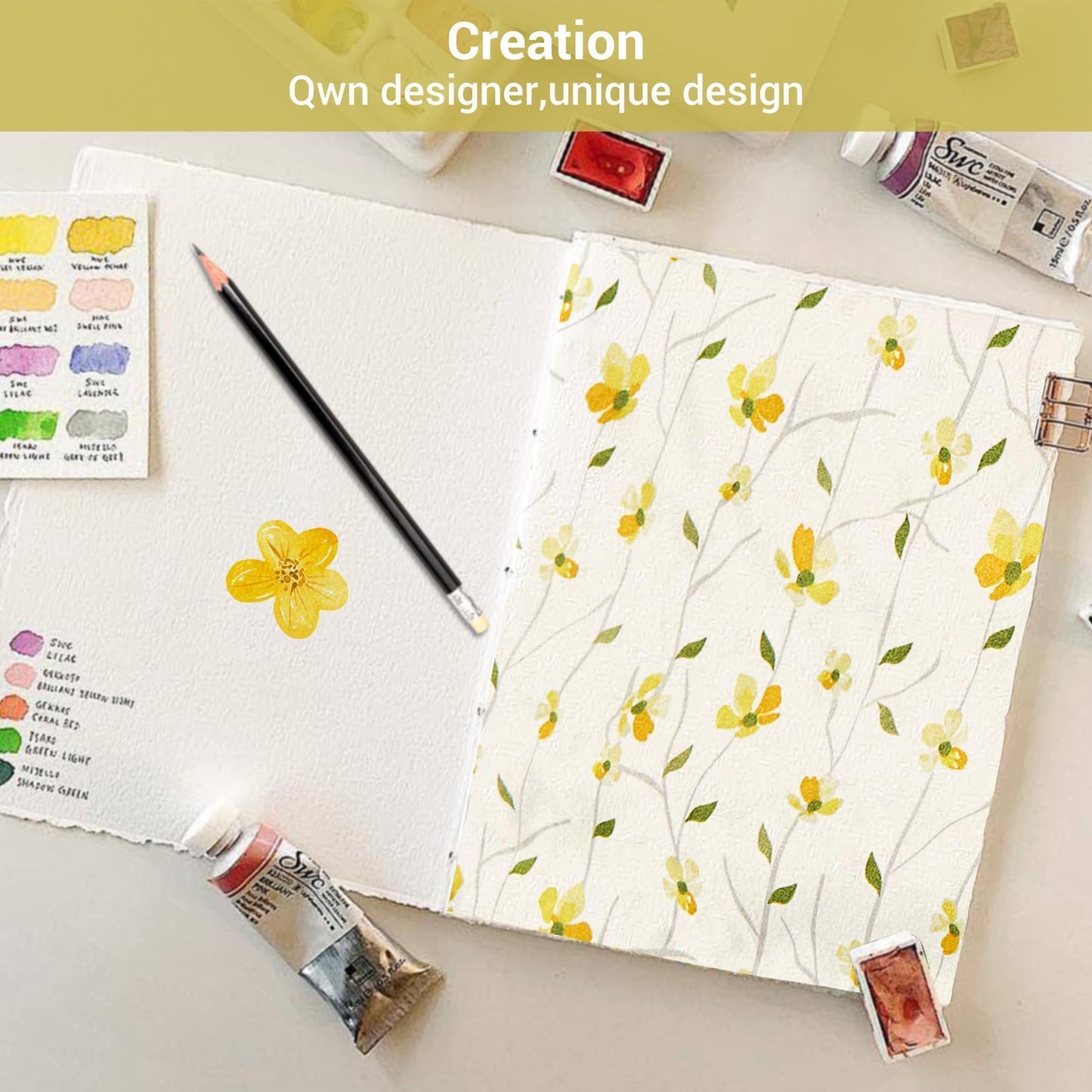 Softan Yellow Floral Bed Sheets Full Flower Printed Sheets - Patterned Microfiber Fitted Sheets Full with 15" Deep Pocket & Non-Slip Straps, Cute Flower Sheets & Pillowcase Set