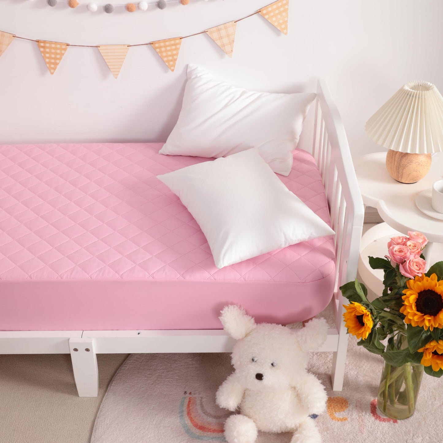 NTBAY 2 Pack Waterproof Crib Mattress Protector, Quilted 28"x52" Toddler Fitted Sheet - Machine Washable - Soft Mattress Pad Cover for Crib, Nursery, Daycare, Cot, Pink