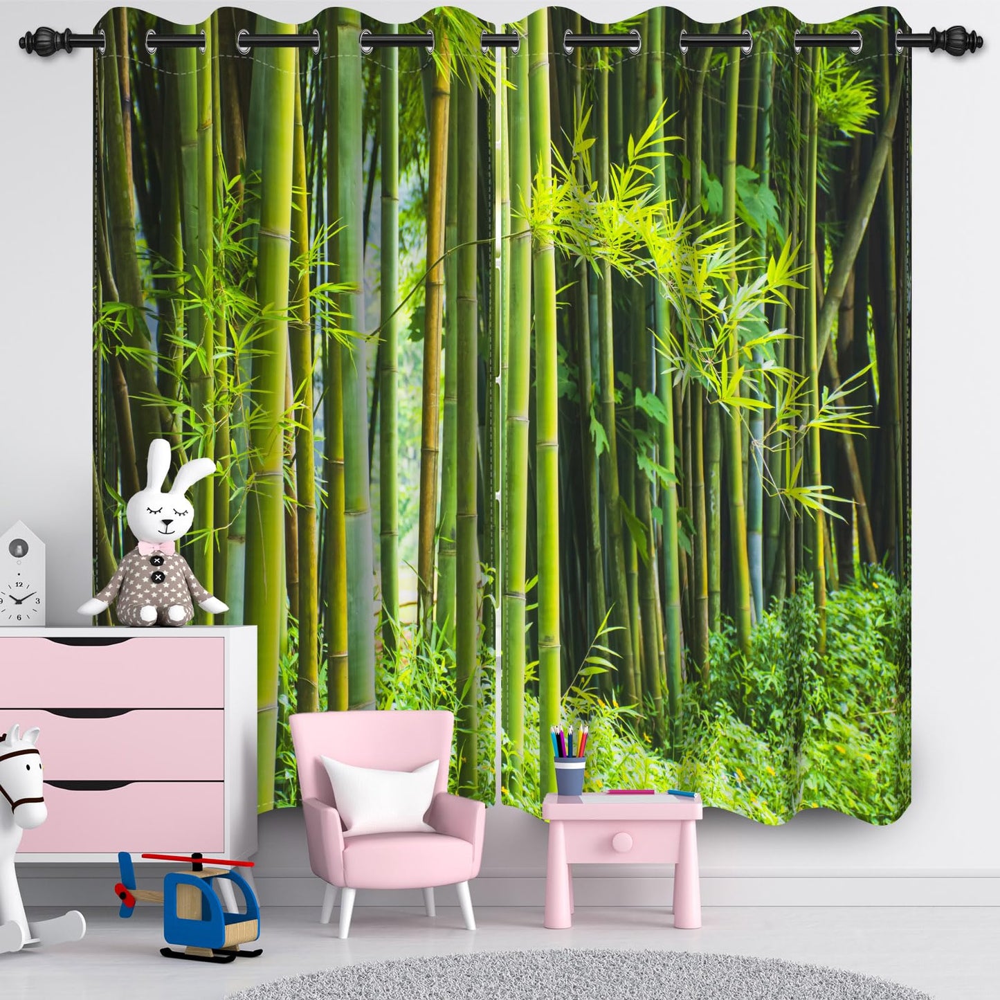 Umpoo Bamboo Forest Window Curtains Tropical Jungle Bamboo Trees Spring Nature Scenery or Living Room Bedroom Kitchen Decor Window Drapes Fabric 52x84 Inch 2 Panel Set