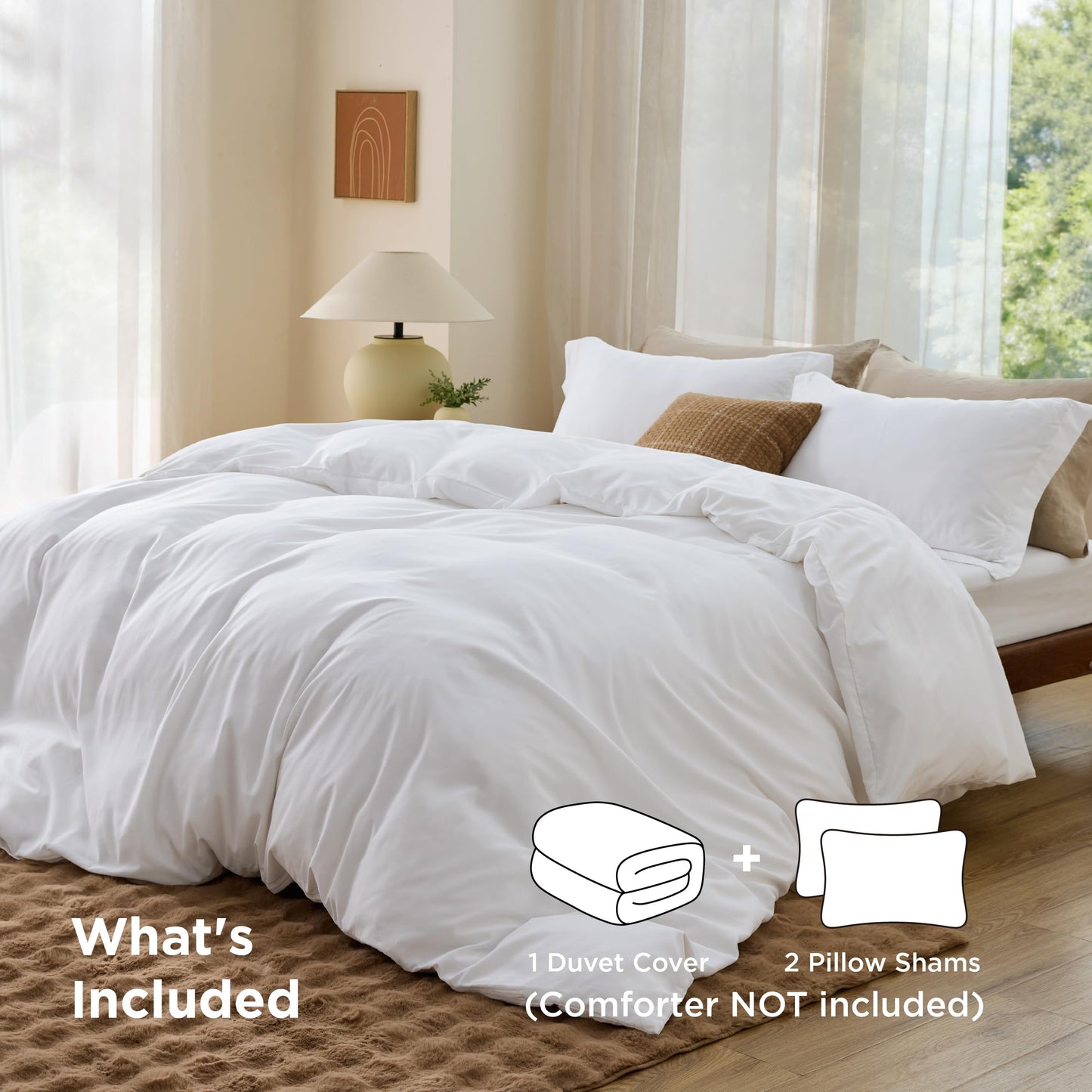Bedsure White Duvet Cover Queen Size - Soft Double Brushed Bedding Set for Kids & Adults, Zipper Closure, 3 Pieces, Includes 1 Duvet Cover (90"x90") & 2 Pillow Shams, NO Comforter