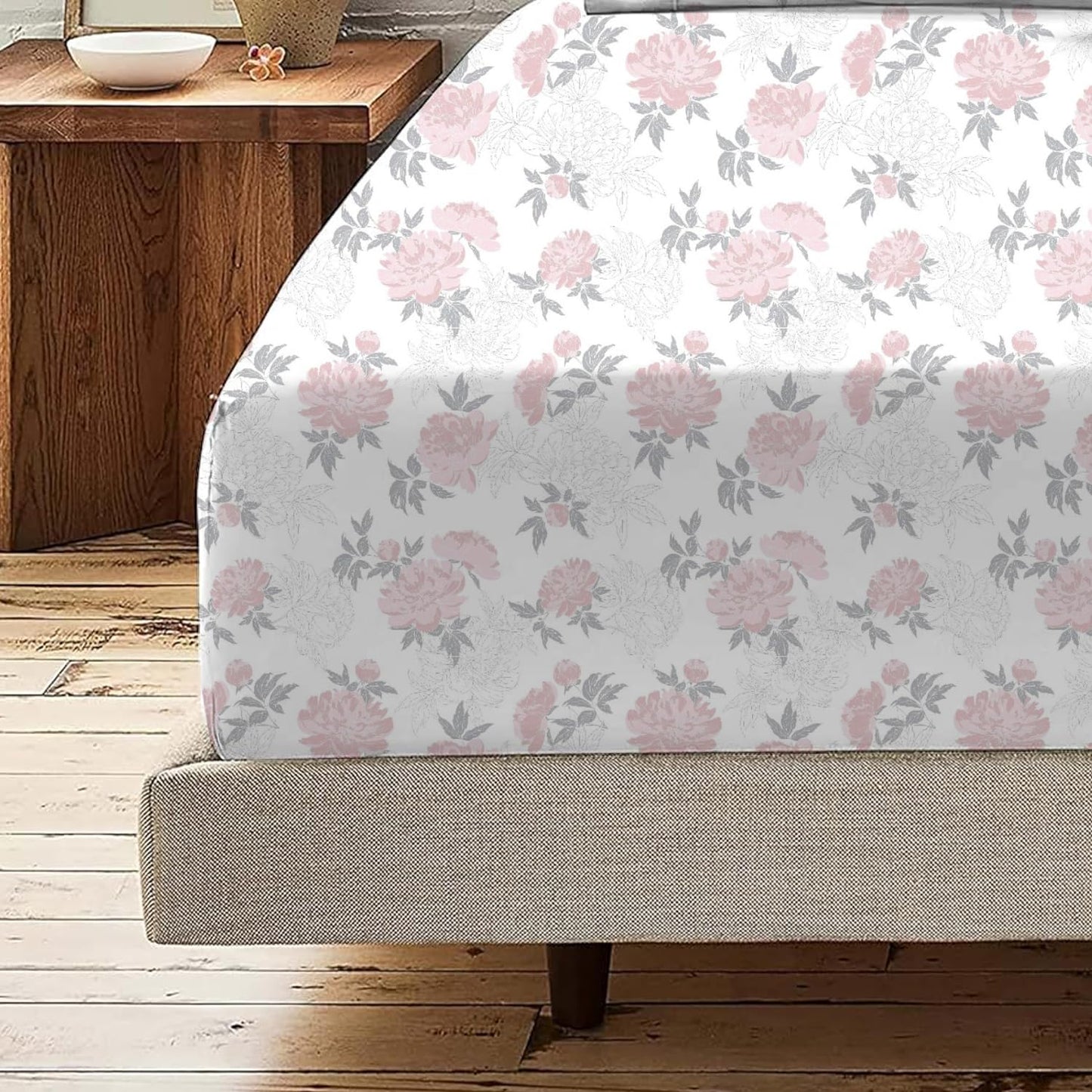 Queen Sheet Set - 4 Piece Bedding - Brushed Microfiber Soft Sheets for Queen Size Bed with Flat,Fitted Sheet,2 Pillow Cases (Blush Petals)
