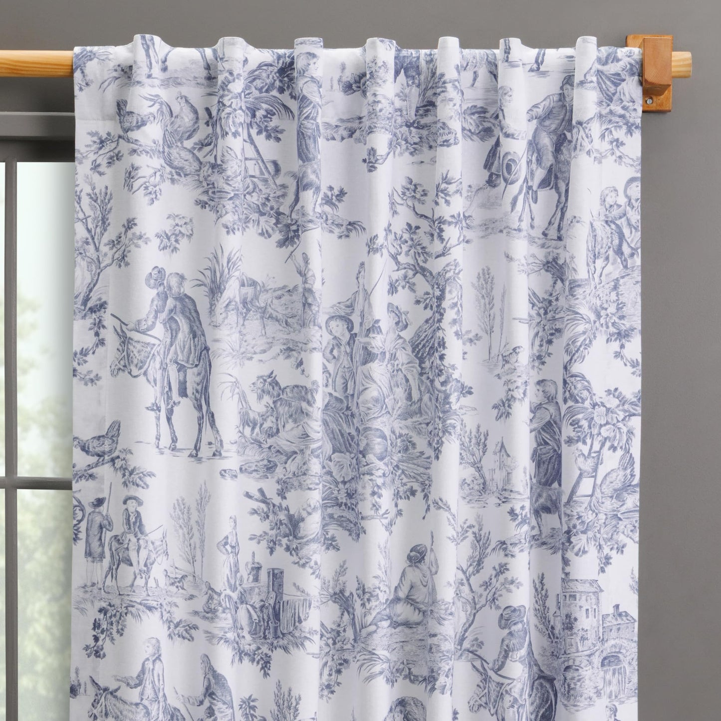 Maison d' Hermine Curtains for living room 100% Cotton 96 inch length One Panel Light Filtering Toile Curtains for Bedroom with rod and loop Pockets (The Miller Blue (White Background), 50"W x 96"L)