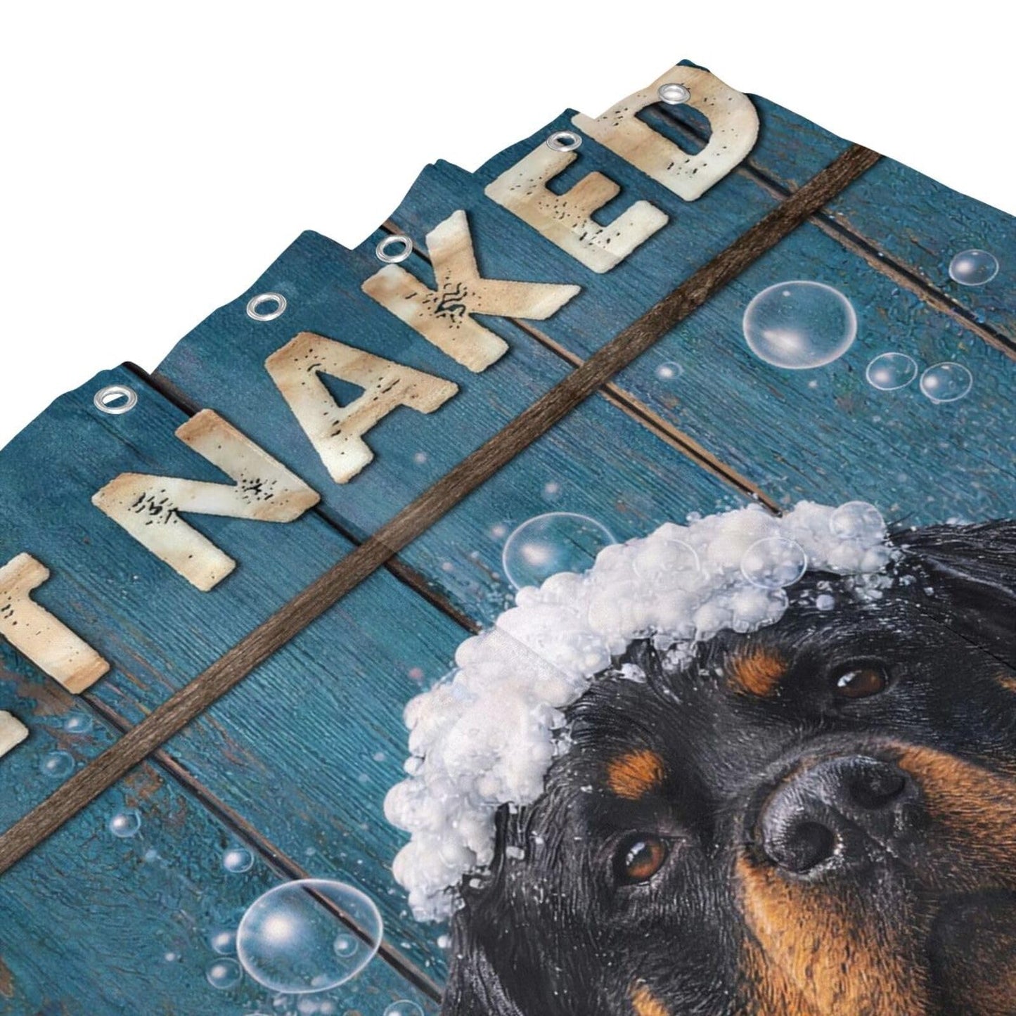 Hwsuiairt Funny Rottweiler Dog Shower Curtain Rottweiler Dog Get Naked Rustic Blue Wood Decor Cute Puppy Bath Curtain Set Waterproof Polyester for Bathtubs - 72"x72"