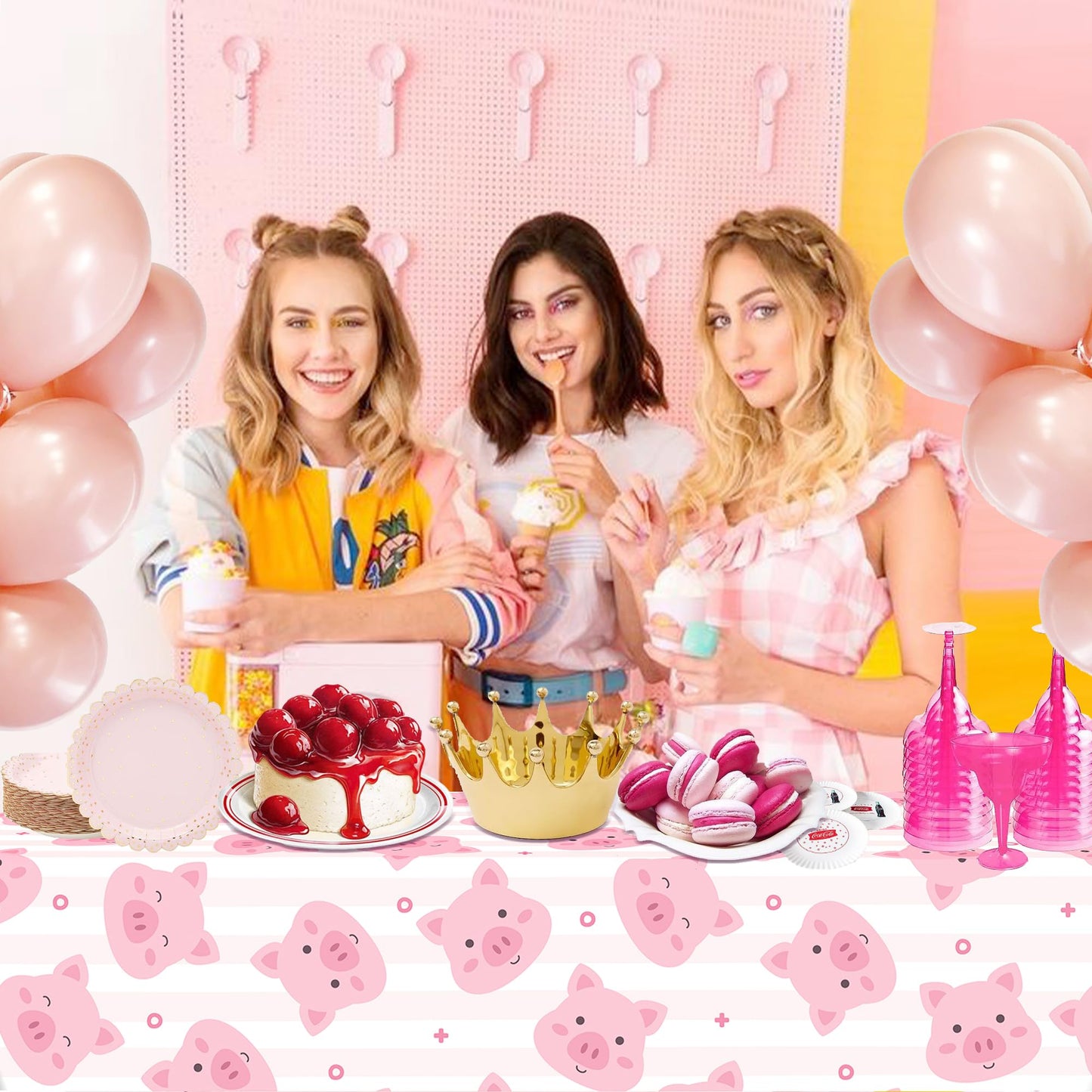CC HOME 1Pc Pink Pig Party Plastic Tablecloth 54 x 87 Inch Farm Animal Long Rectangular Table Cover for Buffet, Cute Piggy Baby Shower Party Holiday Dinner, Picnic Tablecloth for Kitchen Event Use
