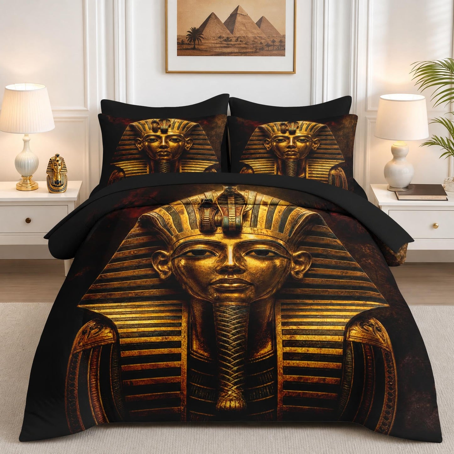 Boewywh Comforter Set Twin Size Gold African Antique 7 Pcs, Bedding for Kids and Adults, Bed Sheet Sets with Fitted Sheet 2 Pillowcases & 2 Shams for Bedroom Bed Decor