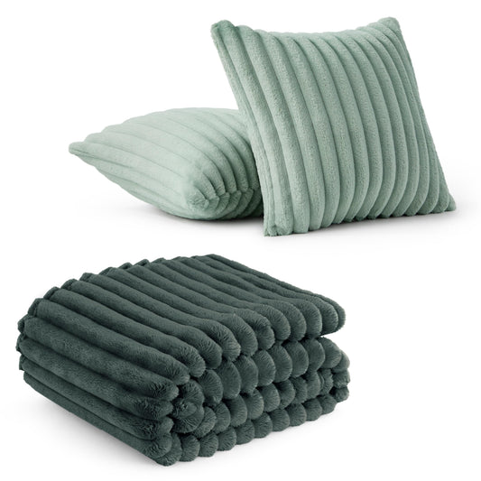 Bedsure Mallard Green Fleece Blanket & Throw Pillow Covers Sage Green