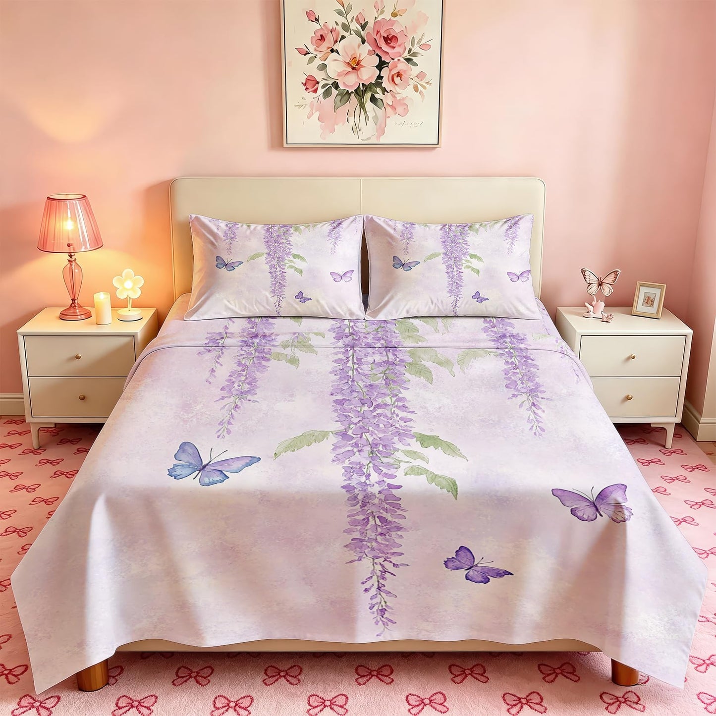 Butterfly Queen Sheet Set Wisteria Flat Fitted Sheet Sets