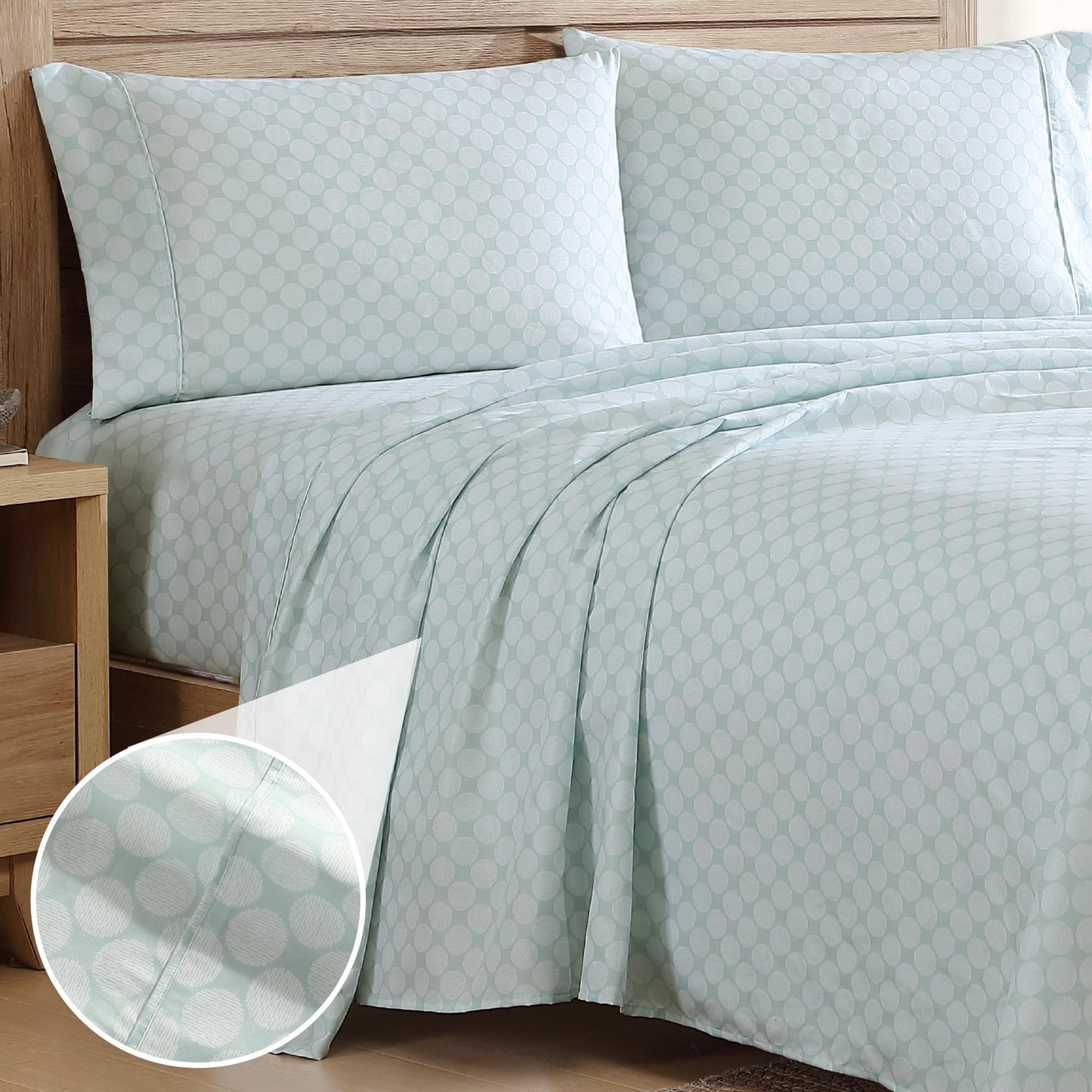 Cathay Home Sancturary Ultra-Soft Hypoallergenic Wrinkle Resistant Double-Brushed Microfiber Printed 4-Piece Bedding Sheet Set - Sage, Queen