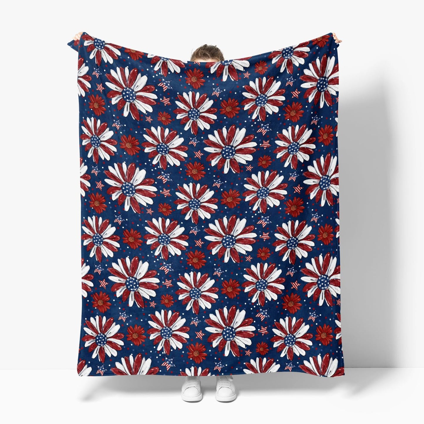 Horaldaily 4th of July Flannel Blanket Throw, Patriotic Memorial Day Print Flowers Independence Day Soft Fuzzy Plush Cozy Fleece Blankets for Couch Sofa Bed Decor, Ideal Gifts for Kids Adults 50x60