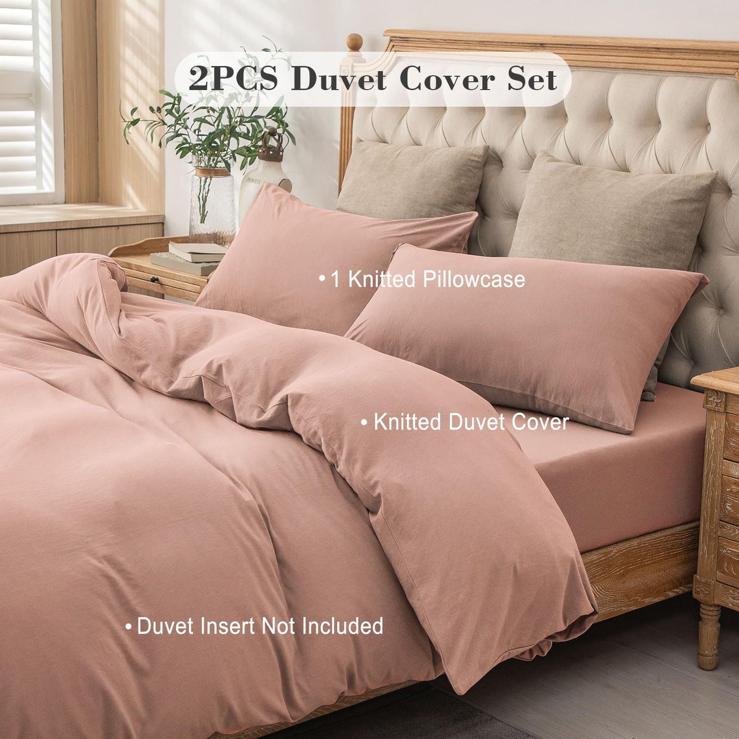 PURE ERA Jersey Knit Duvet Cover Set 100% T-Shirt Cotton Super Soft Comfy 2pc Bedding Set with Zipper Closure (New Petal Pink, Twin)