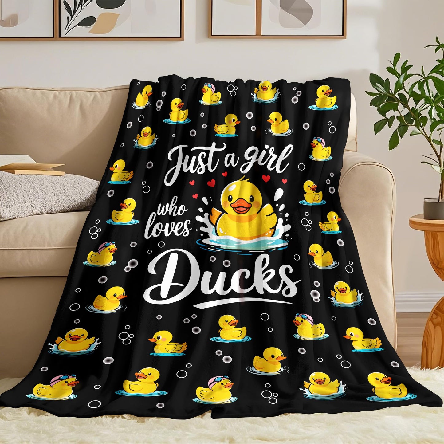 Tinerpoim Duck Blanket Gifts Soft Flannel Duck Throw Blanket Stuff Decor for Girls Women Kids Adults Black 50"x40"