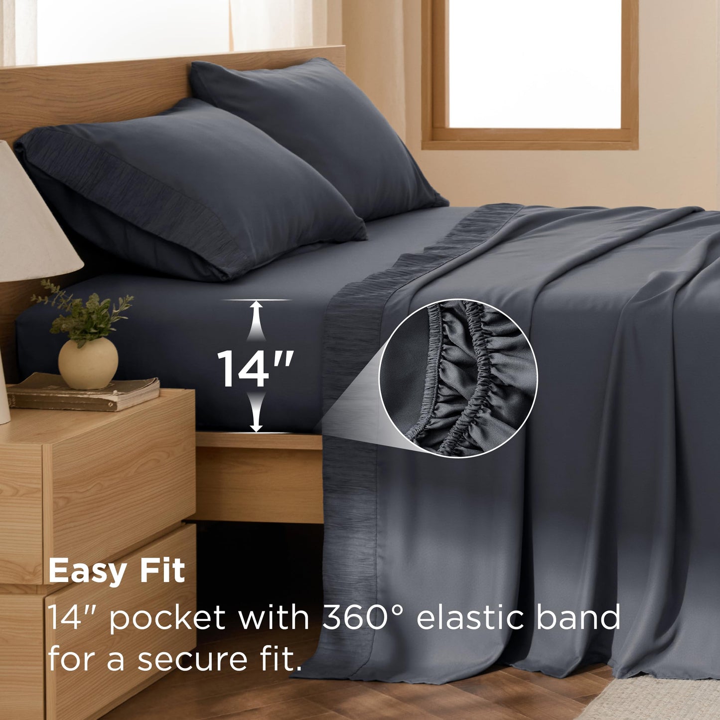 Bedsure Queen Sheet Set - 4 Pieces Soft Queen Size Sheets - Breathable & Cooling - Hotel Luxury - Easy Care Polyester Microfiber Bedding for Kids, Women, Men, Dark Grey