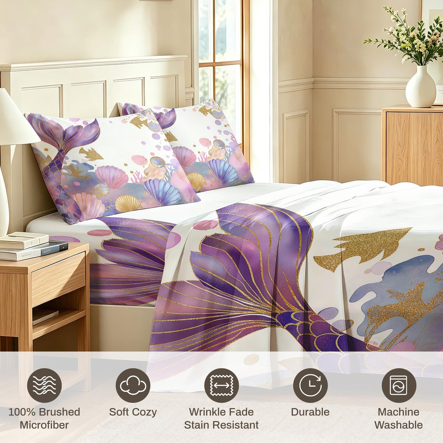 Mermaid Full Bedding Set Girls Underwater Sheet Sets