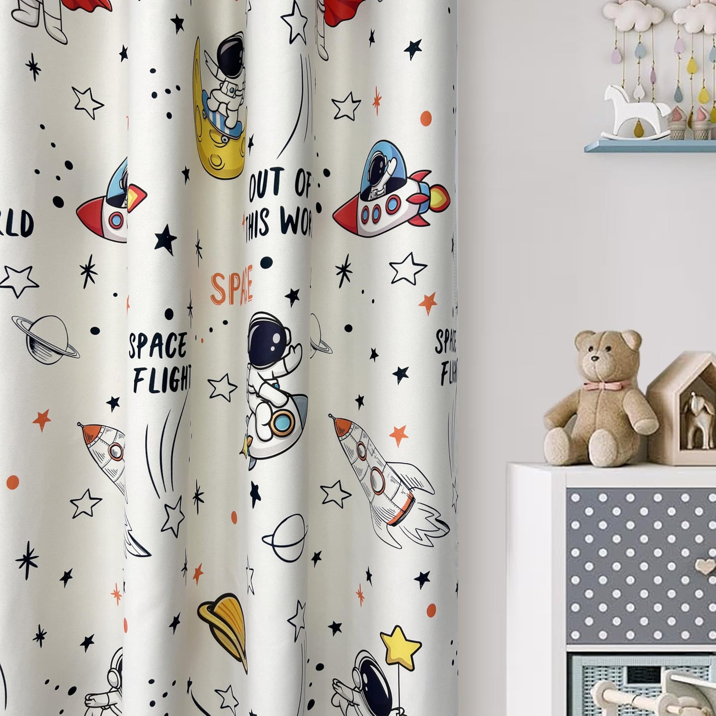 KMSG Cartoon Astronaut Theme Semi Blackout Curtains for Bedroom Living Room