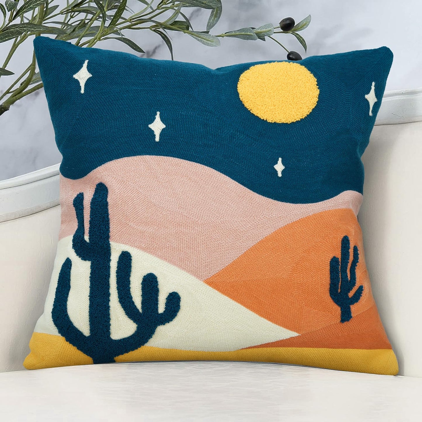 JASEN Abstract Boho Pillow Covers 18x18,Soft Mid Century Geometric Cactus Decorative Throw Pillows for Couch Bed Sofa Bedroom（Only 1 Pillow Cover） (Cactus, 18" x 18")