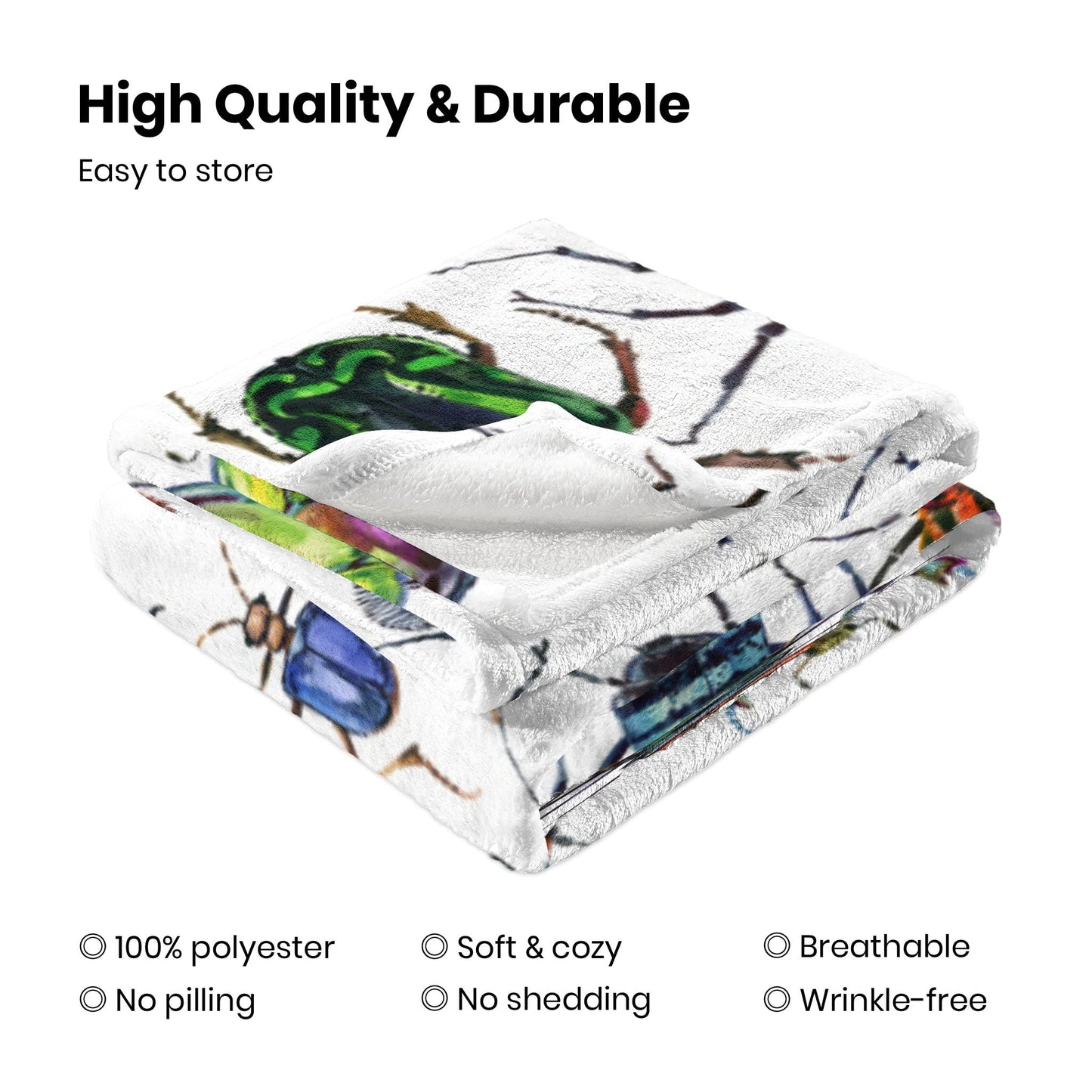 Colorful Beetle Insect Print Blanket 60"x80" - Ultra Soft Flannel Fleece Throw for Adults & Kids, Bug Lover Gift, Cozy Lightweight Blankets for Couples & Children, All-Season for Bed/Couch/Camping