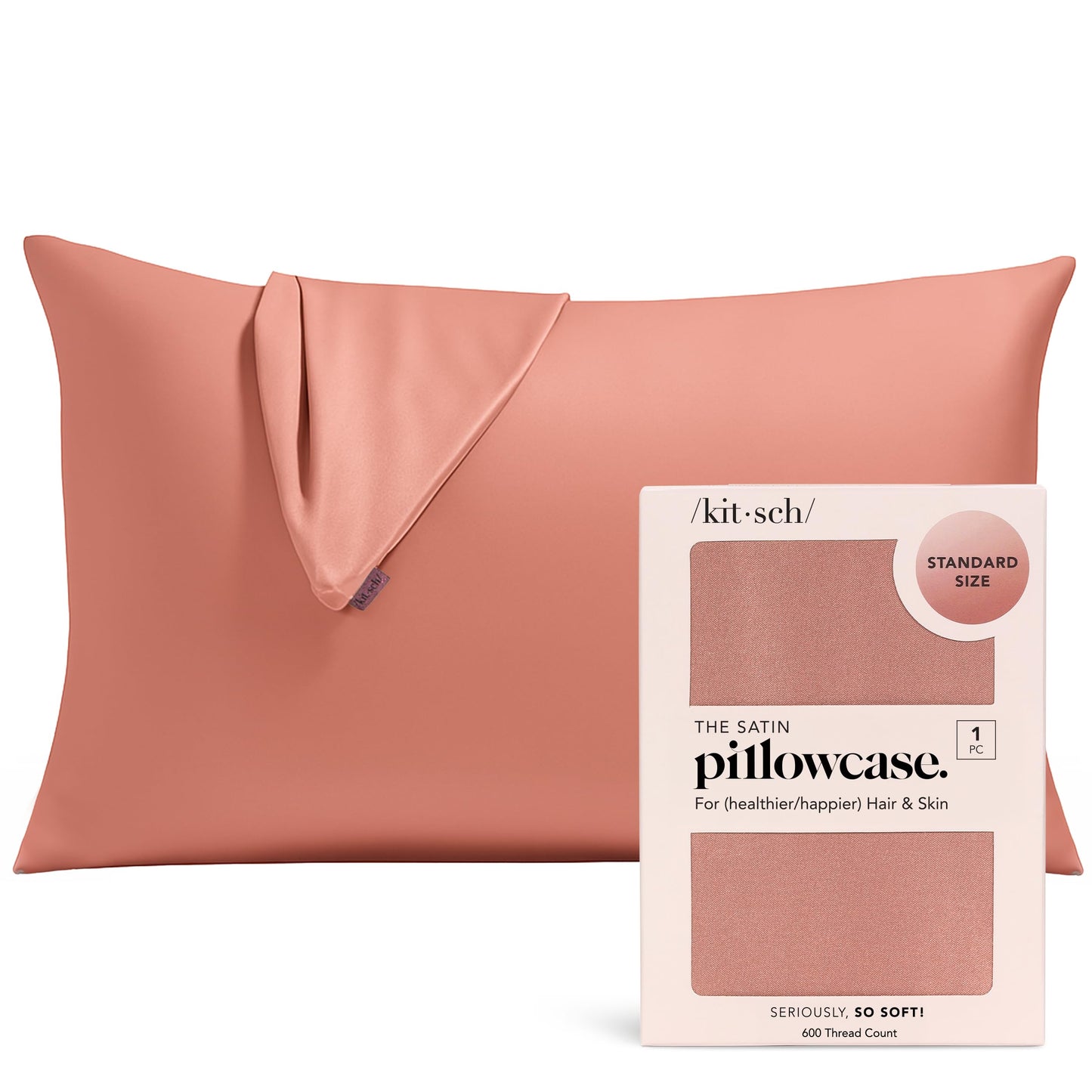 Kitsch Satin Pillowcase with Zipper for Hair & Skin - Softer Than Silk Pillow Cases, Smooth Cooling Satin Pillow Case, Wrinkle-Free, Machine Washable, Pillow Cases Standard Size 19x26 - Terracotta