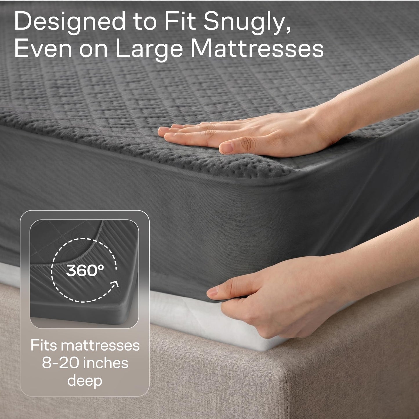 100% Waterproof Queen Mattress Protector - 360 Pad Protection Against Spills, Stains & Accidents for Parents & Pet Owners - Noiseless & Cooling Viscose Made from Bamboo (Grey)
