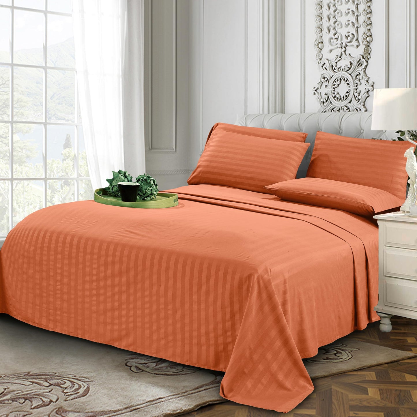 Elegant Comfort Luxury Soft Bed Sheets Dobby Stripe 1500 Premium Hotel Quality Microfiber Softness Wrinkle and Fade Resistant (4-Piece) Bedding Set, Twin XL, Stripe Cooper