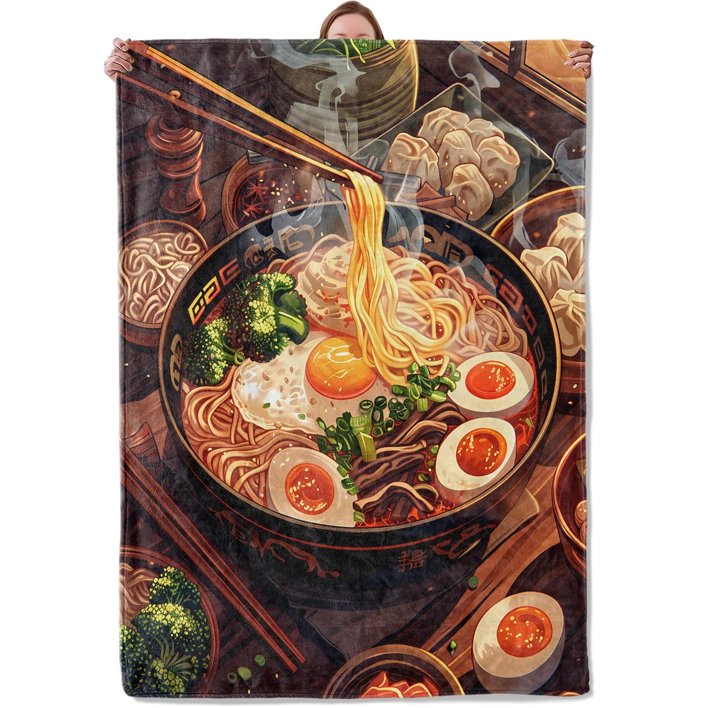 Ramen Noodle Theme Blanket Gifts for Women Girls, Soft Warm Lightweight Flannel Throw Blankets for Living Room Home Sofa Travel Decor 50" x 60"