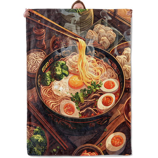 Ramen Noodle Theme Blanket Gifts for Women Girls, Soft Warm Lightweight Flannel Throw Blankets for Living Room Home Sofa Travel Decor 50" x 60"