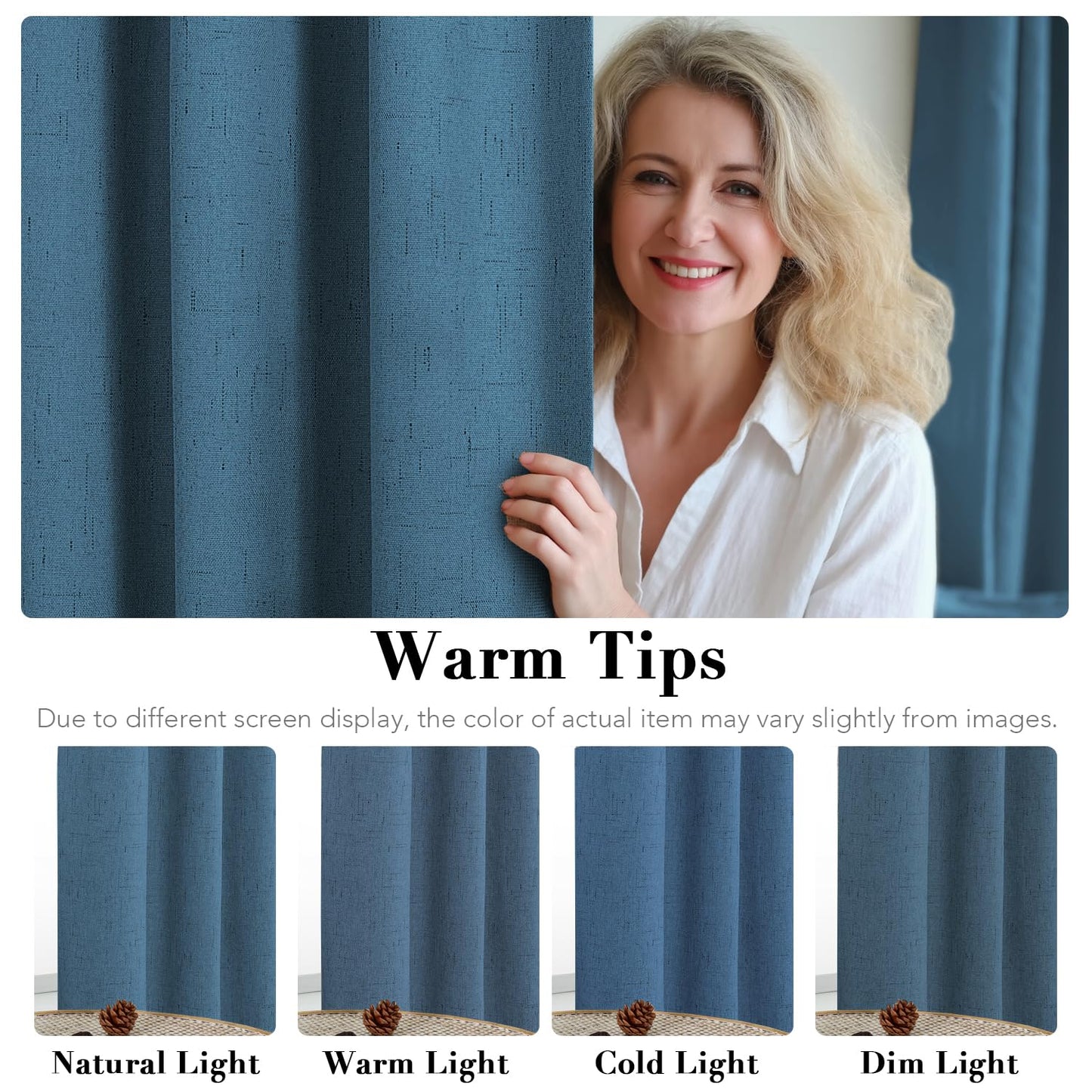 H.VERSAILTEX 100% Blackout Curtains for Bedroom Thermal Insulated Linen Textured Curtains Heat and Full Light Blocking Drapes Living Room Curtains 2 Panel Sets, Blue Sapphire, 42x63 Inch