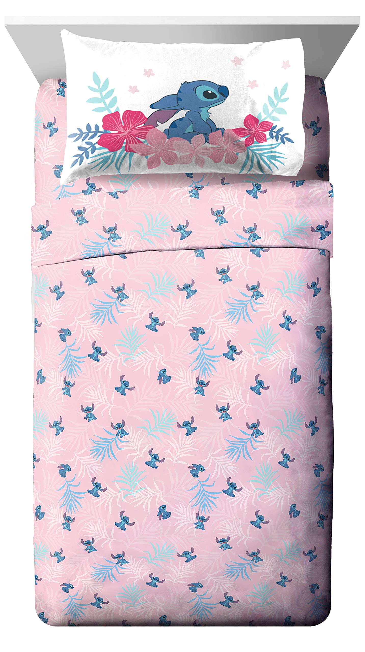Disney Lilo & Stitch Twin Comforter Set - 5 Piece Kids Bed in a Bag Reversible Comforter & Sheet Set, Girls Stitch Bedding, Super Soft Fade Resistant Microfiber, Machine Washable (Official Disney)