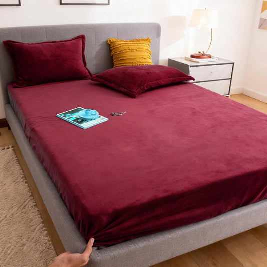 MorroMorn Luxury Plush Fleece Fitted Sheet Sets with 20" Deep Pocket for Thick Mattresses 360° Snug Fit Non-Slip, Ultra Soft 3-Piece Bedding Set Cozy Warm for Cold Sleepers (Red, Twin)