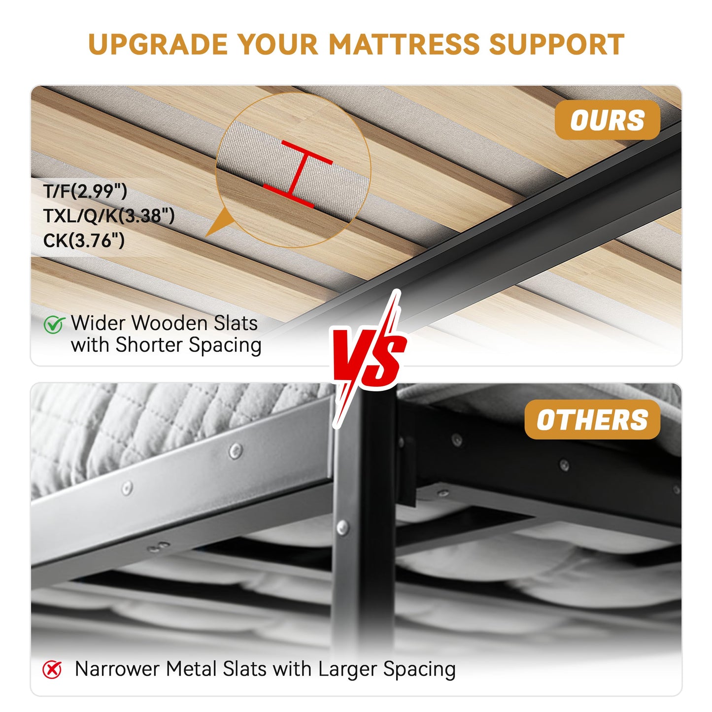 MAF 2 Inch Queen Box Spring with Round Corners, Low Profile Box Spring for Queen Bed, Bunkie Board with Wood Slats Bed Slat Replacement 3500 lbs Black Heavy Duty Mattress Foundation, Easy Assembly