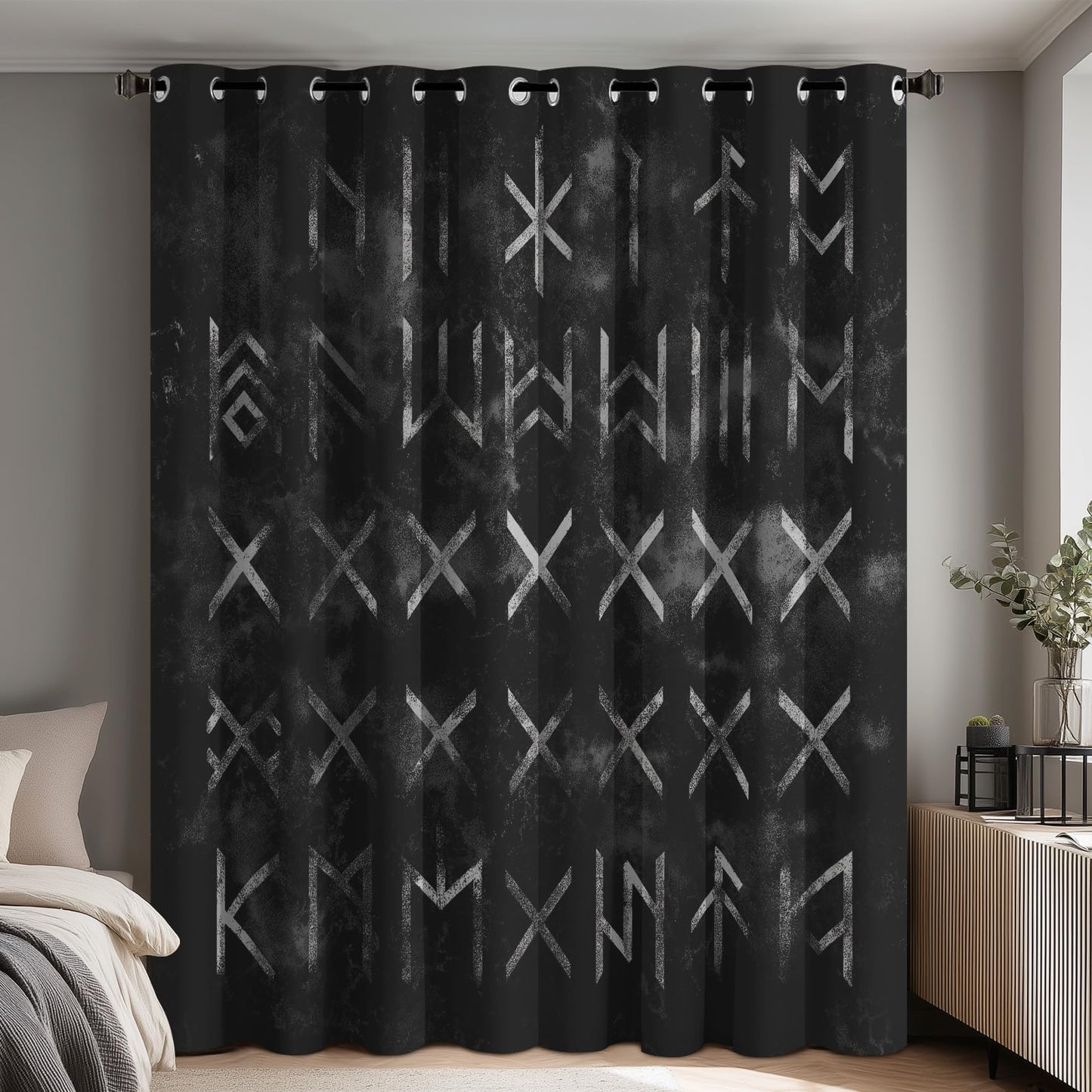 95% Blackout Viking Curtains - Norse Mythology Curtains for Bedroom Living Room Decor, Rune Home Decor, Thermal Grommet Black Out Drapes 84 Inches Long 2 Panel Set X62