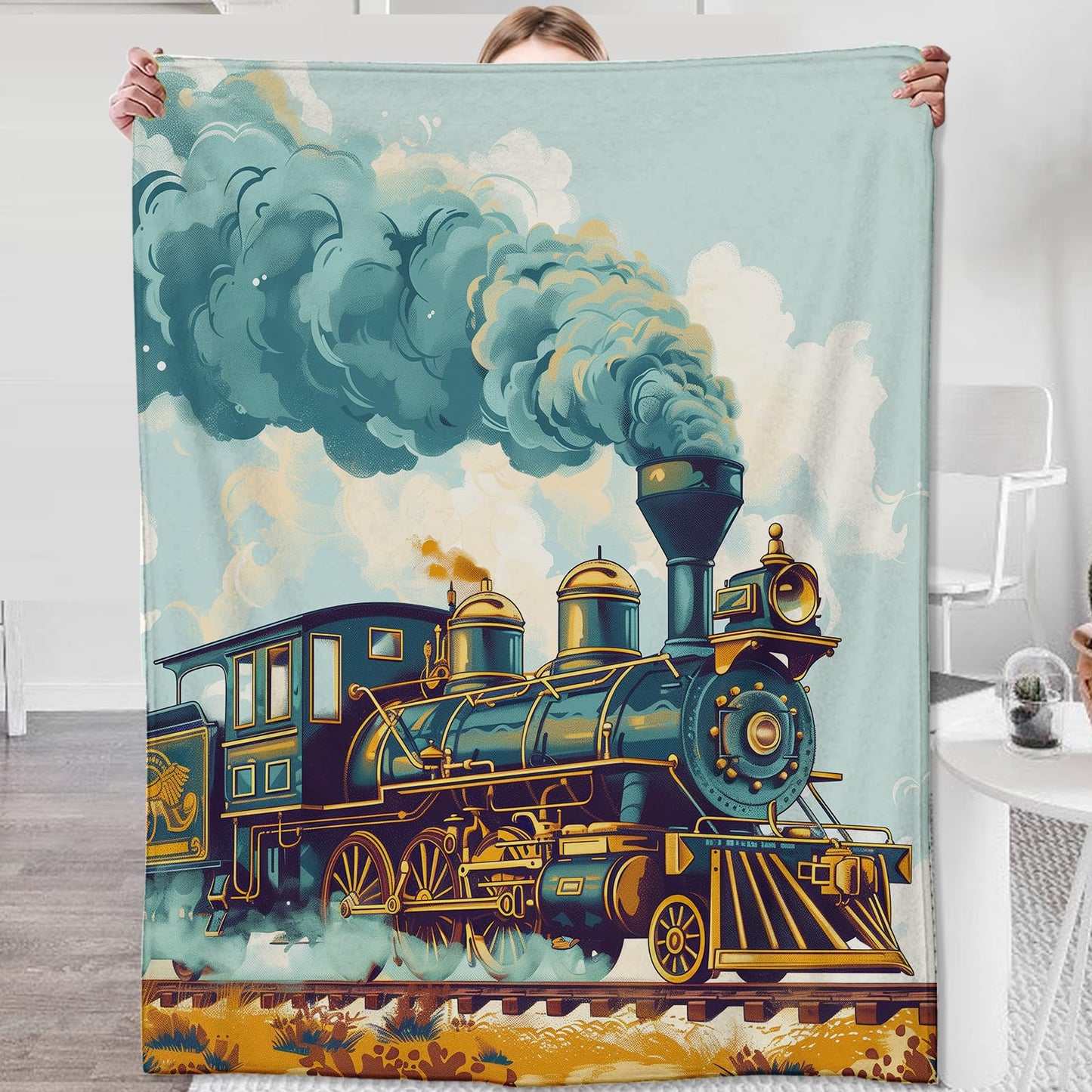 Train Blanket for Boys Kids, Flannel Train Blankets Gifts, Train Throw Blanket for Sofa Couch Bed Living Room Soft Warm Cozy Train Decor 60" x 50"
