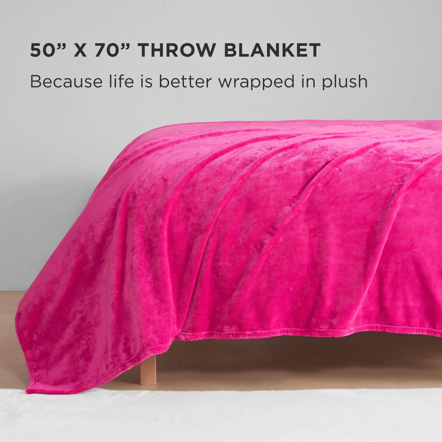 The Sheet Lab Solid Plush 50"X70" Throw Blanket, Hot Pink - Plush Blanket for Ultimate Comfort and Cozy Warmth