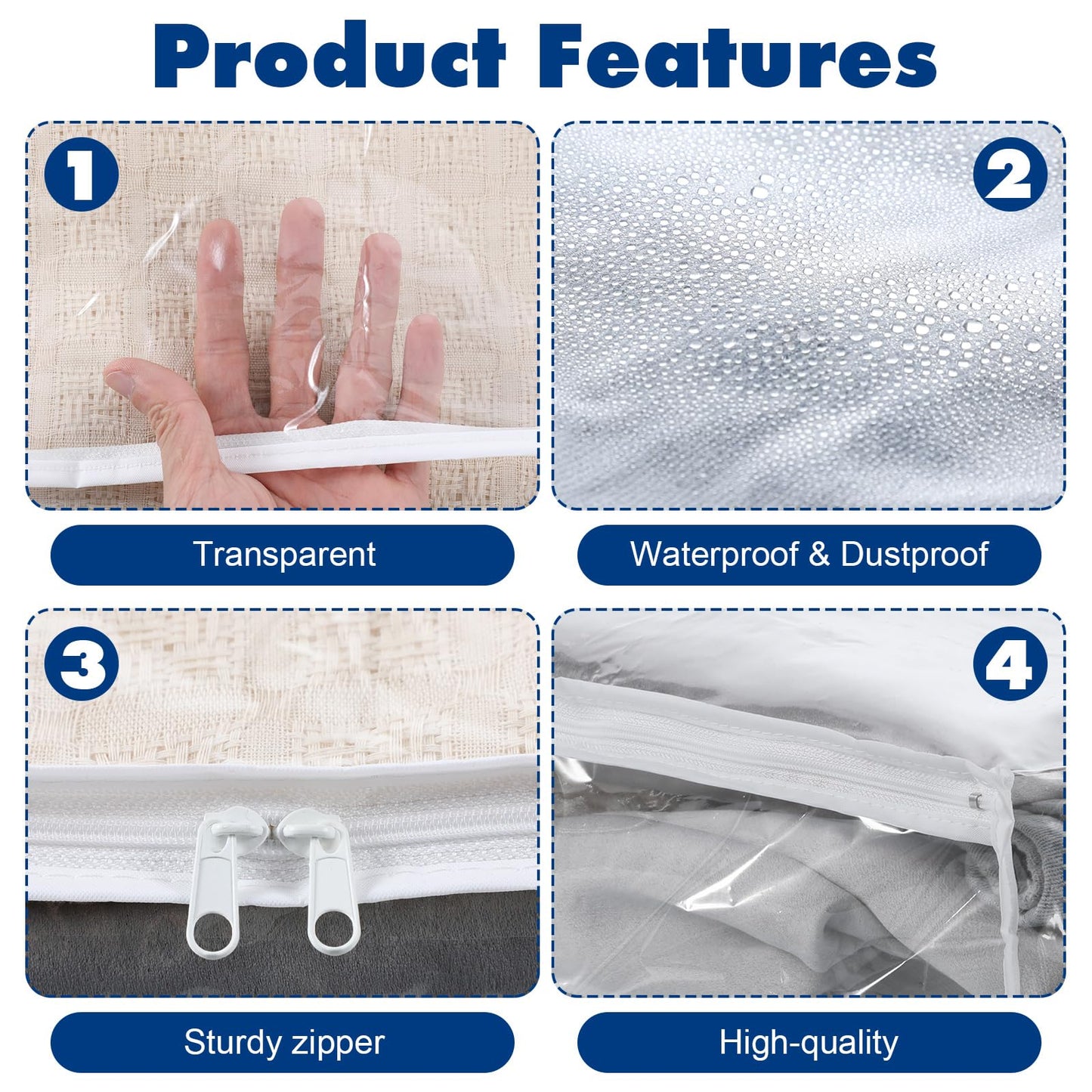 mekueeex 6 Pcs Clear Zippered Sweater Storage Bags with Zipper Plastic Sheet Organizer and Storage for Clothing Blankets Sheet Linen Bed Pillow Cube Organizer(16 x 12 x 4 Inch)