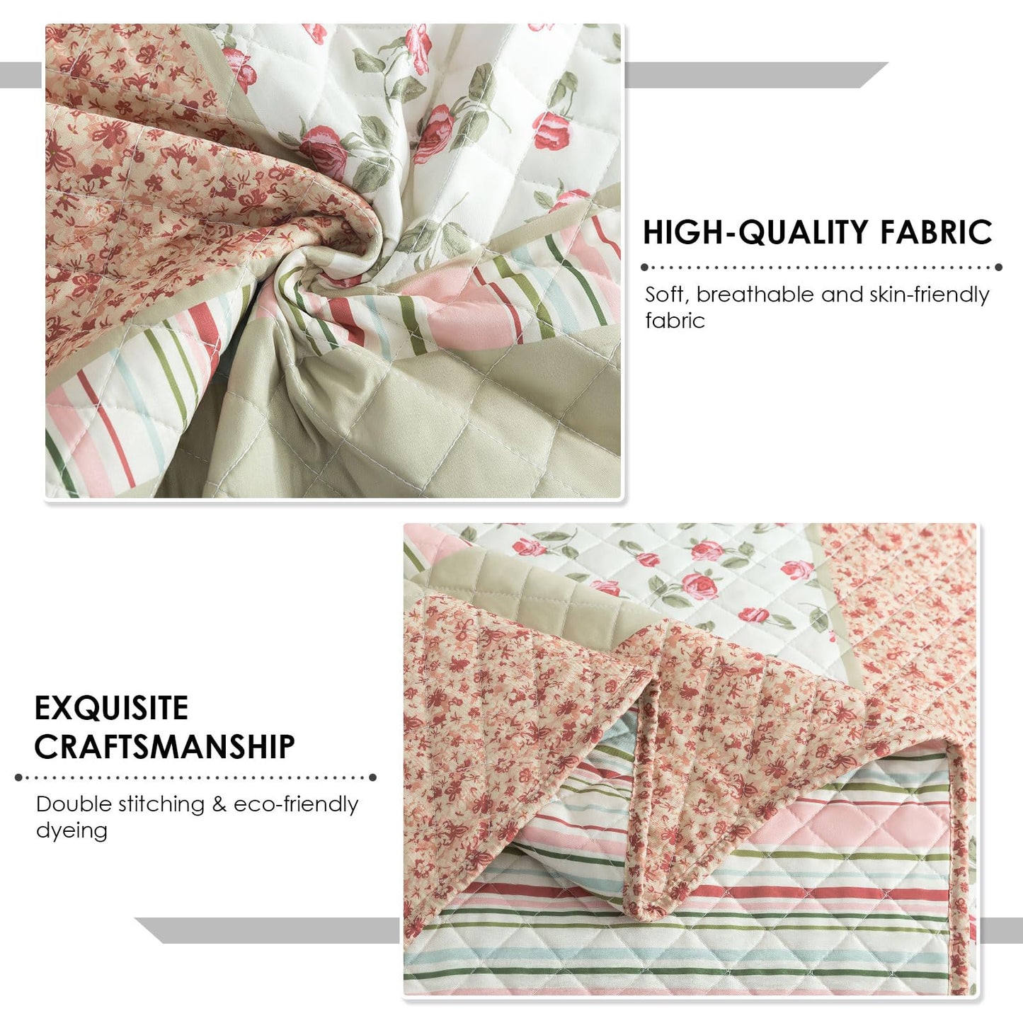 Travan 3-Piece Quilt Set Quilted Bedspread Lightweight Coverlet Set Patchwork Floral Oversized Reversible Soft Quilted Bedding Coverlet Set for All Seasons, King Size
