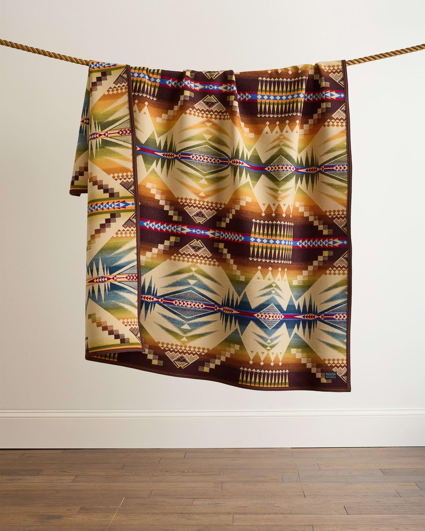 Pendleton Jacquard Unnapped Twin Blanket 64" x 80" - Heirloom Quality Virgin Wool, Reversible, Reinforced Ultrasuede Binding, Made in USA - Mystic Lake