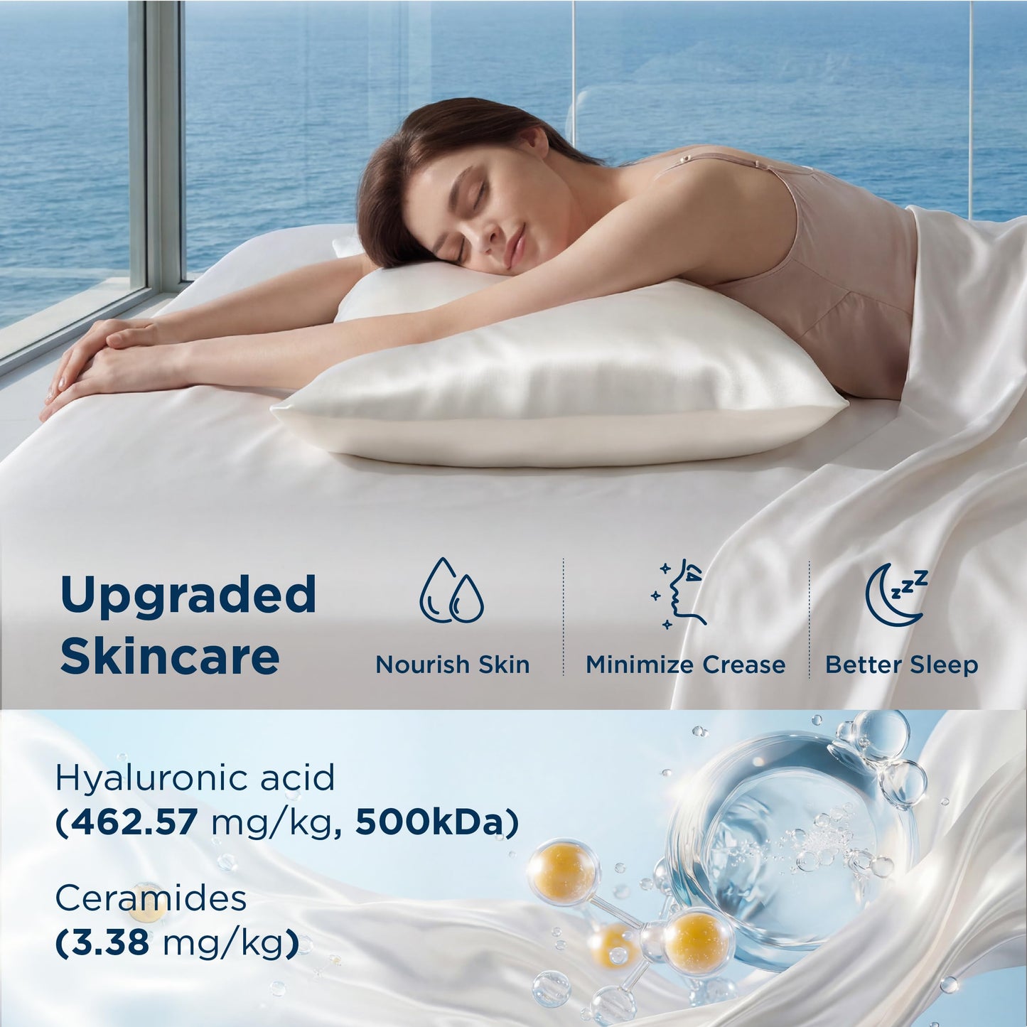 Bedsure Cooling Pillowcase for Hot Sleepers, Silk Like Pillow Case Queen Size Set of 2, Reduce Wrinkles & Frizz-Free Hair, Infused with HA & Ceramides for Skin, Hidden Zipper, Queen, White