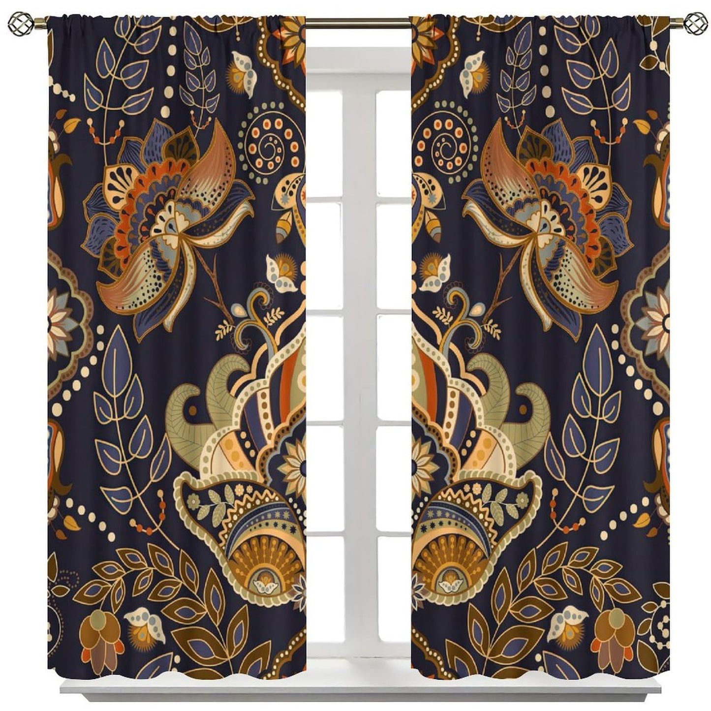 AuiMzoo Bohemian Printed Curtains, Tribal Abstract Floral and Botanical Pattern Window Treatments, Blackout Curtains for Bedrooms, Living Rooms, Kitchens Offices42X45 Inch